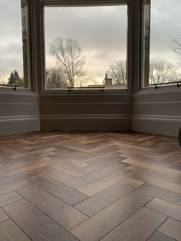 Engineered Walnut  Hardwood Flooring in Herringbone Pattern